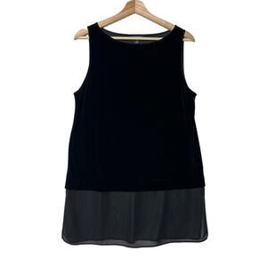 Lauren Ralph Lauren Velvet Sleeveless Top Black Chiffon Hem Sz M